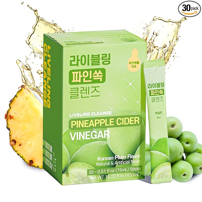 [Liveling] Pineapple Cider Vinegar Drink Stick ??Korean-Plum Flavor | Supports Digestion, Daily Cleanse, Sugar-Free, Low-Calorie, Portable On-The-Go Packets (30 sticks)