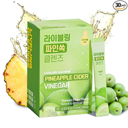 [Liveling] Pineapple Cider Vinegar Drink Stick ??Korean-Plum Flavor | Supports Digestion, Daily Cleanse, Sugar-Free, Low-Calorie, Portable On-The-Go Packets (30 sticks)