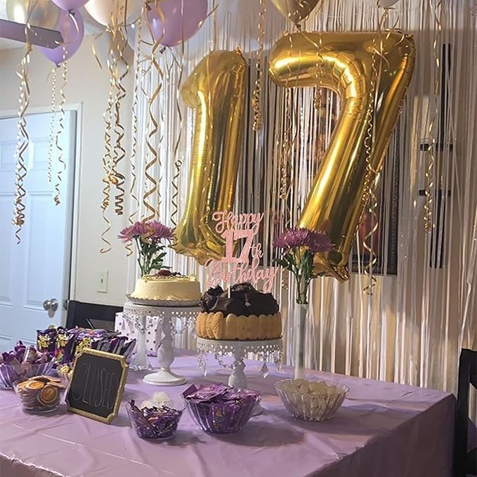 1 PCS Happy 17th Birthday Cake Topper Glitter Cheers to 17 Years Birthday Cake Pick Seventeen Hello 17 Cake Decoration for Happy 17th Birthday Anniversary Theme Party Decorations Rose Gold