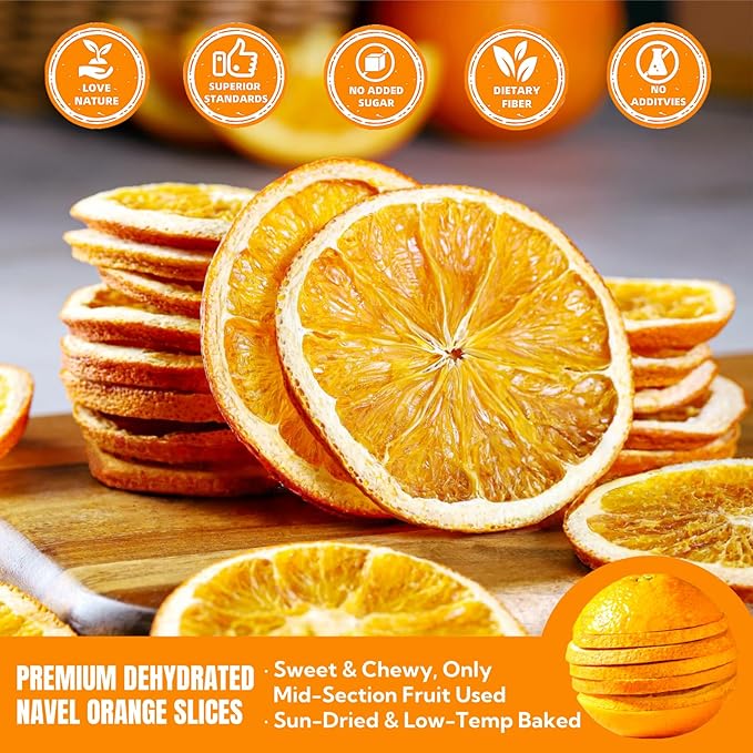 Premium Dried Orange Slices 8.8oz/250g,Dehydrated Orange Slices NO Addtives,Dried Oranges No Sugar Added,Fruit Tea,Dehydrated Fruit for Cocktails,Crafts,Baking,Caffeine Free Tea,Sleep Time Tea