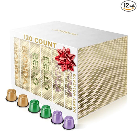 Piu Bello Espresso Coffee Pods for Nespresso Original Machines ??Light Roast Variety Pack ??3 Flavors: Chocolate, Nuts, Sweet Caramel ??Rich & Balanced Taste ??Kosher Certified (3-Flavor Multipack, 120 Count)