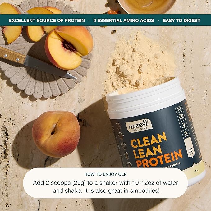 Nuzest - Pea Protein Powder - Clean Lean Protein, Premium Vegan Plant Based Protein Powder, Dairy Free, Gluten Free, GMO Free, Protein Shake, Just Natural (UNFLAVORED), 20 Servings, 1.1 lb