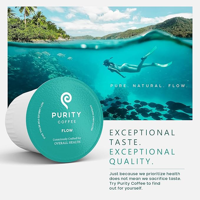 Purity Coffee FLOW Medium Roast Organic Coffee - USDA Certified Organic Specialty Grade Arabica Single-Serve Coffee Pods - Third Party Tested for Mold, Mycotoxins and Pesticides - 12 ct Box