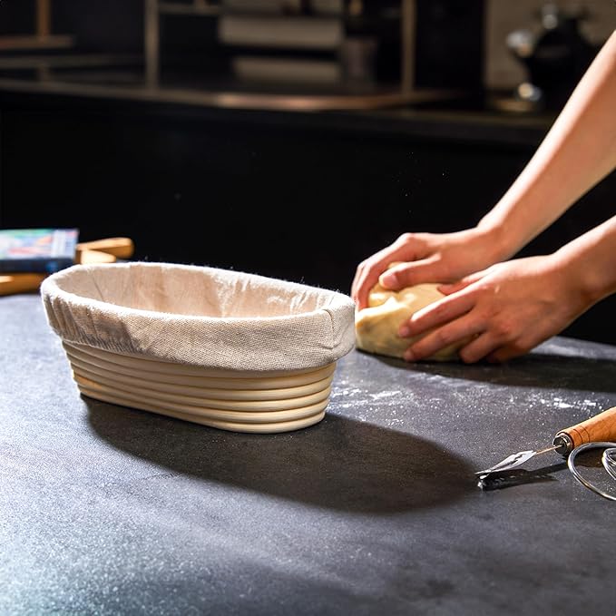 Sourdough Baking Supplies Set of 5, Oval 10 Inch Banneton Bread Proofing Basket with Bread Lame, Danish Dough Whisk with Stainless Steel, Dough Scraper Kit, Bowl Scraper ??Baking Gift Kit