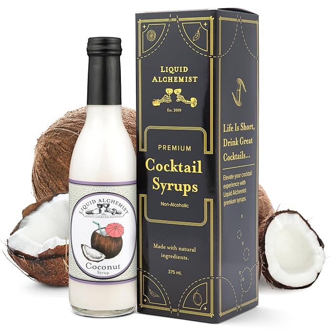 Liquid Alchemist Coconut Syrup for Drinks - Real Ingredients Make our Cream of Coconut Syrup a Perfect Pina Colada Drink Mix - Tropical Flavoring for Drinks - Vegan & Non-GMO (12.7 oz)