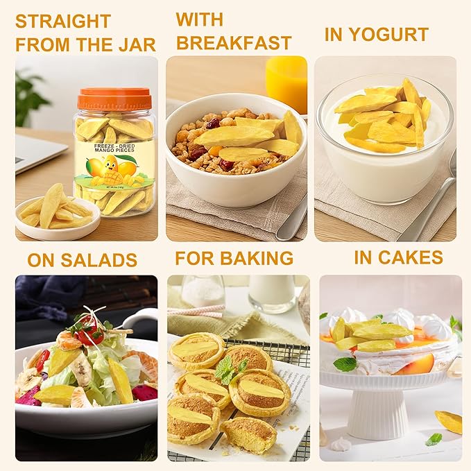 5 Oz Premium Freeze-Dried Mango Sliced, Freeze Dried Fruit Mangoes, Crunchy Natural Snack with Low Calories, Fresh Mango-Chips, Fruit Snacks for Kids, Travel, Smoothie, Yogurt, Baked Goods, Holiday Gifts