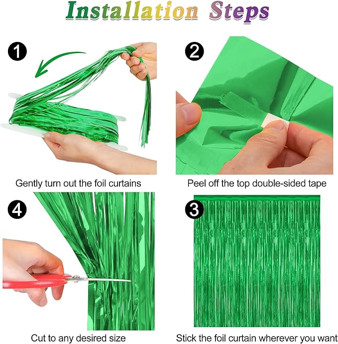 2 Pack Tinsel Backdrop, 3.28 FT x 7.05 FT Green Party Decorations, Metallic Football Backdrop Curtains Tinsel Curtains Streamer Backdrop, Party Supplies Wall Decor for Football Party Birthday