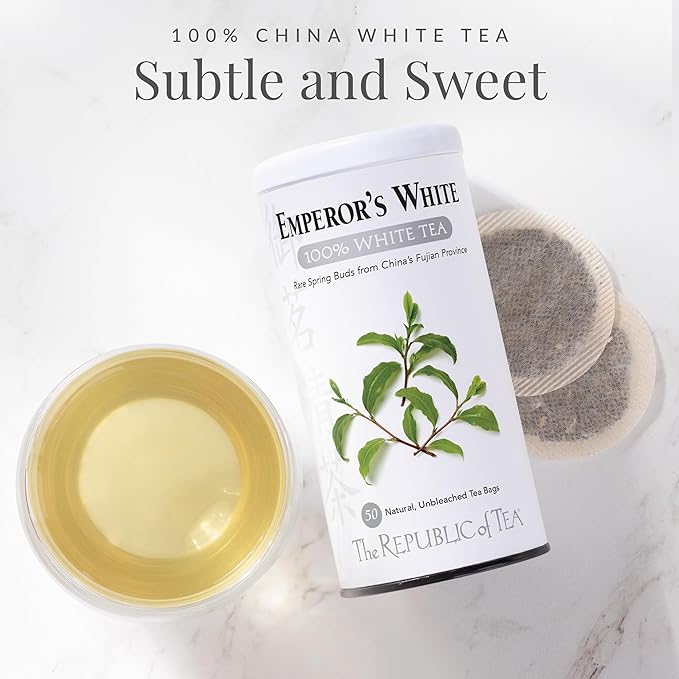 The Republic of Tea - Emperor's 100% White Tea, Zero Calorie, Sugar-Free, Carb-Free, 50 Tea Bag Tin