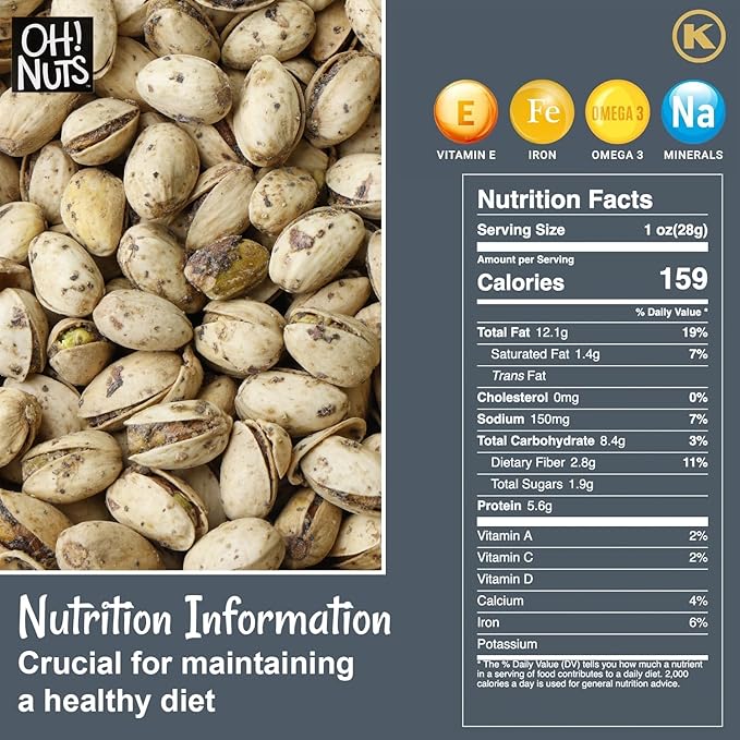Oh! Nuts Spiced Pistachios ??Salt & Pepper, 2 LB ??Savory Seasoned Pistachios, Roasted Crunchy Snack ??Packed in Reclosable Bag to Maintain Freshness