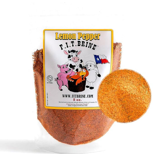 FIT Brine - Lemon Pepper, 8oz | Premium Meat Tenderizer & Seasoning | Infuses Fresh, Authentic Flavor | All-Natural, Easy-to-Use for Chicken, Turkey, Lamb, Seafood & More! Quality Made in Texas.