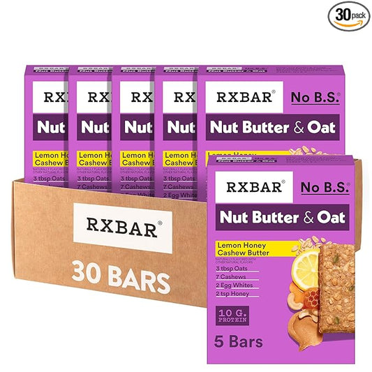 RXBAR Nut Butter and Oat Protein Bars, Protein Snacks, Snack Bars, Lemon Honey Cashew Butter (30 Bars)
