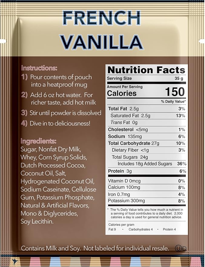 Double Donut French Vanilla Hot Chocolate Mix Packets, Flavored French Vanilla Hot Cocoa Mix, 32 Count