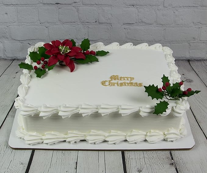 Global Sugar Art Small Poinsettia Christmas Kit Sugar Cake Flowers & Holly Leaf Sprays, 3 Piece set by Chef Alan Tetreault. Christmas & Holiday Cakes, Yule Logs & Gingerbread Houses
