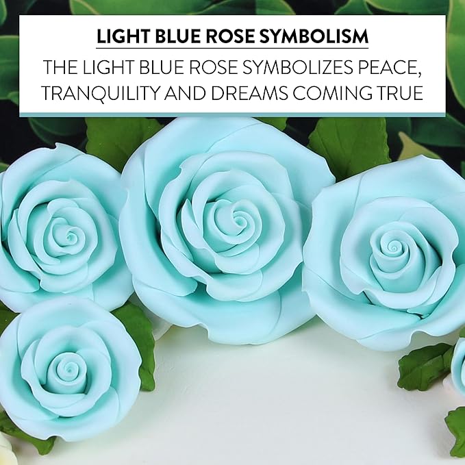Global Sugar Art Exquisite Rose & Leaf Tray Sugar Cake Flowers, Blue Unwired, 5 Count by Chef Alan Tetreault