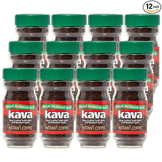 Kava Decaf Acid Reduced Instant Coffee, 4 Ounce Jar (Pack of 12)