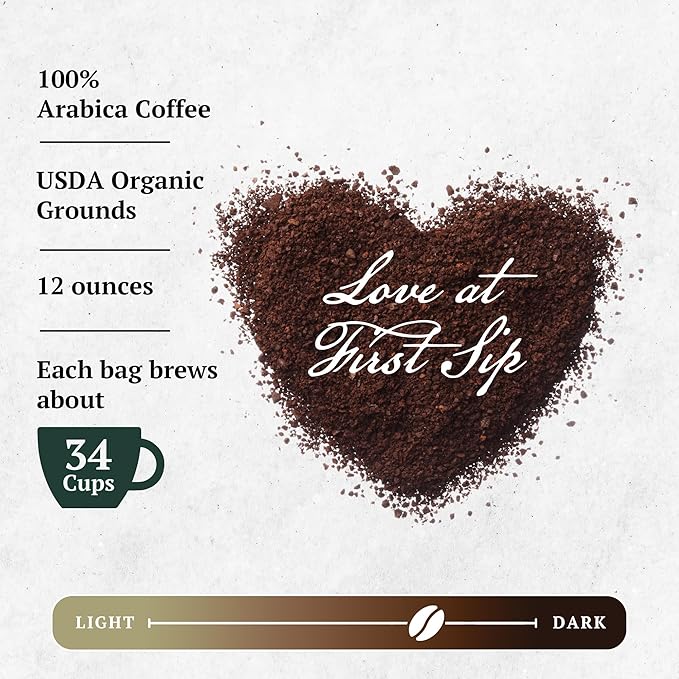 Couple?™s Coffee Ground Coffee | Gives Back to Military Families | Love at First Sip | Free Trade Organic Guatemalan Medium-Dark Roast | Made with 100% Arabica Beans | 12oz bag brews about 34 cups