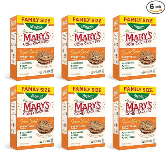 Mary's Gone Crackers Super Seed Crackers, Organic Plant Based Protein, Gluten Free, Everything, Family Size, 7 Ounce (Pack of 6)
