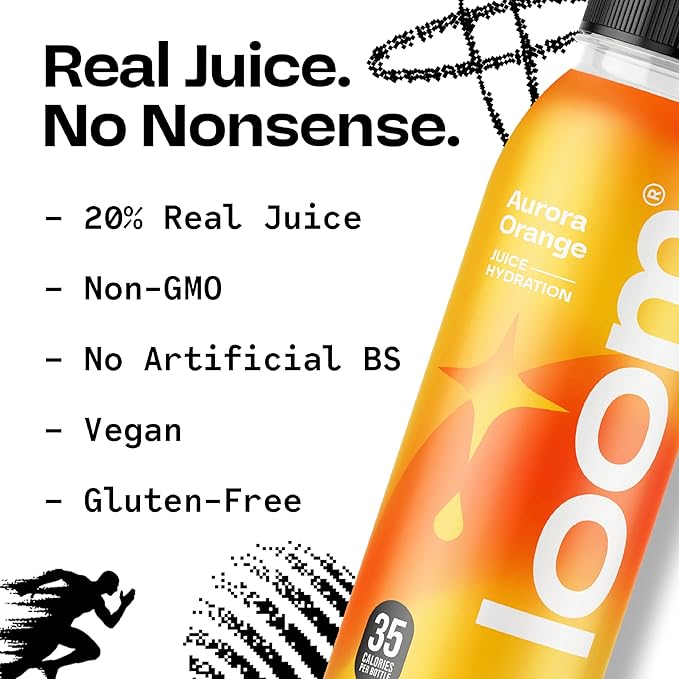 Aurora Orange Juice Drinks by Loom, Low Sugar Juice, Real Fruit, No Added Sugar, 35 Calories, Non-GMO, Vegan, Gluten Free, 12 oz bottles, 12 pack