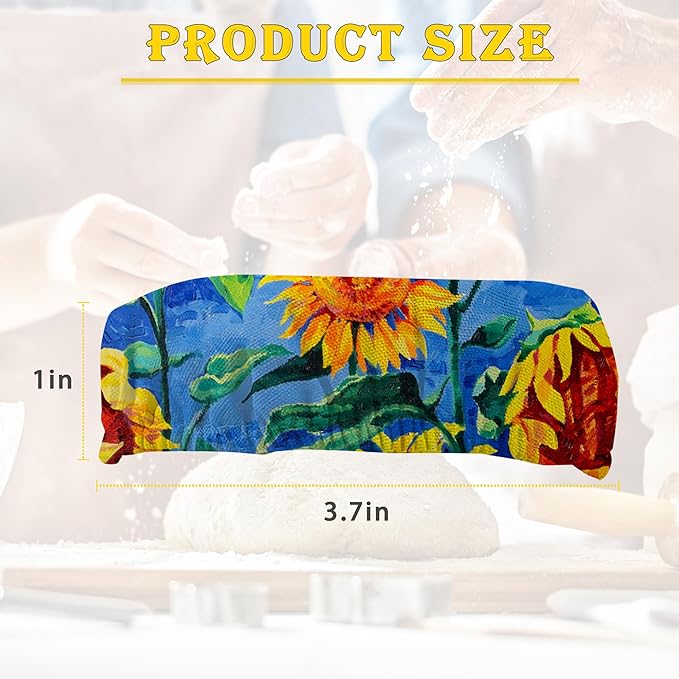 Sunflower Field Sourdough Starter Jar Cloth Covers, Gifts for Women Baker 5 Pack Kit Stretchy Cloth Bowl Lids Fits Jar Mouth Ranging 3"- 4" Inches