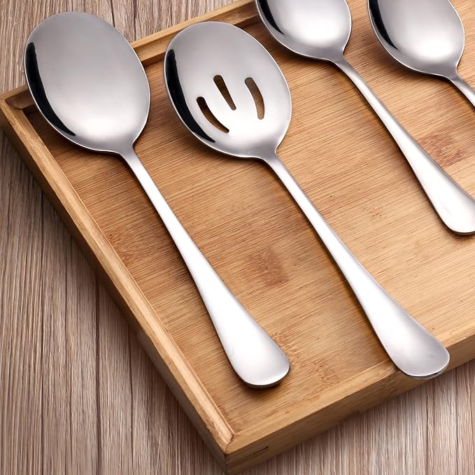 6 Pieces Serving Spoons Set, 8.7 Inch, Includes 3 Serving Spoons and 3 Slotted Spoons, Large Stainless Steel Buffet Banquet Utensils Cutlery Set for Home, Kitchen