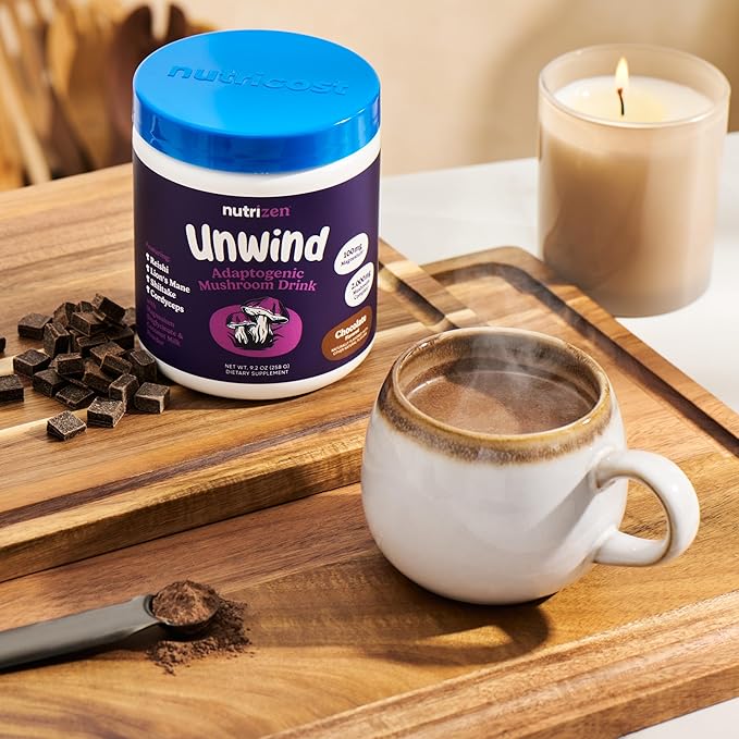 Nutricost Nutrizen PM Unwind Adaptogenic Mushroom Drink (Chocolate Flavored) 30 Servings - Includes Reishi, Lion's Mane, Shiitake, Cordyceps