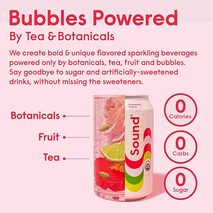 Sound Sparkling Water - Lemon w/Thyme & White Tea. Organic. Zero Calories. Zero Sugar. Non-GMO. Clean Caffeinated Seltzer Water. 12 Fl oz (Pack of 12)