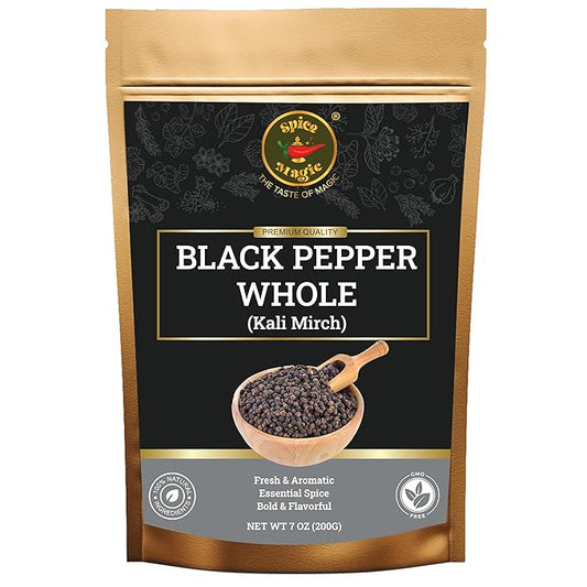 Spice Magic Black Tellicherry Peppercorns - Premium Quality, Fresh & Bold Flavor, Non-GMO, Perfect for Grinders & Cooking Indian Origin 7oz (200g)