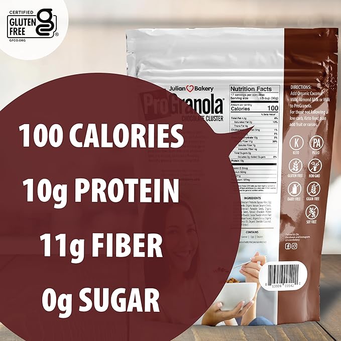 Julian Bakeryì§?ProGranolaì§?Cereal | Chocolate | 10g Protein | Paleo | 2 Net Carbs | Gluten-Free | Grain-Free | 17 Servings
