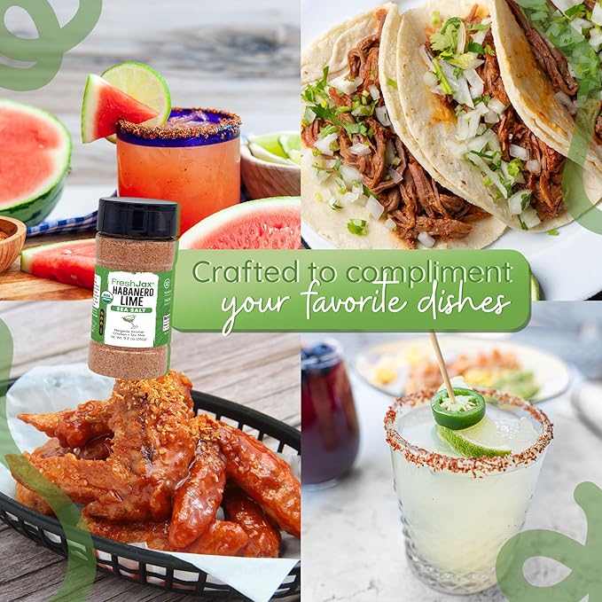 FreshJax Organic Spicy Habanero Lime Seasoning Sea Salt ??9.2?¯oz Large Bottle Hot Sea Salt, Non?‘GMO, Gluten?‘Free, Keto, Paleo ??No Preservatives ??Bold Citrus Heat for Cocktail Rimmer