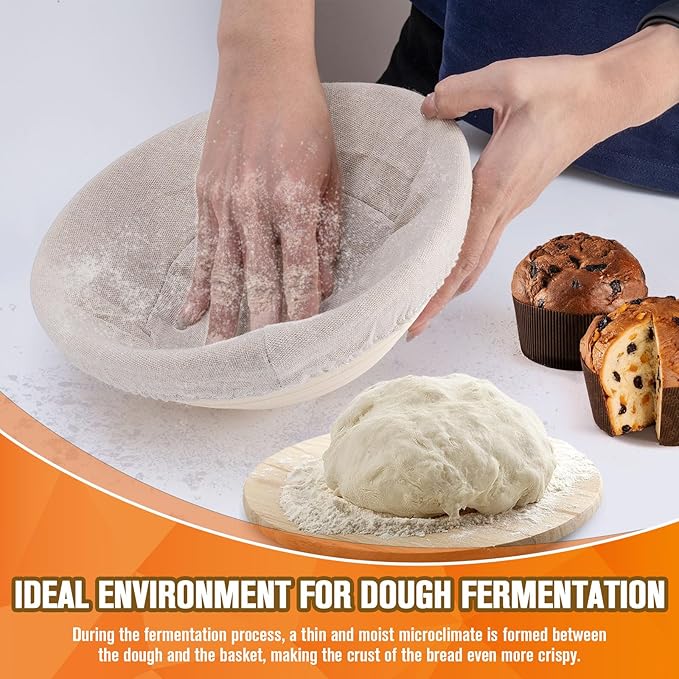 Banneton Bread Proofing Basket, Sourdough Banneton Basket, 9 inch Round Banton Proofing Baskets with Liners, Proofing Baskets for Sourdough Bread Baking Supplies(4 Pack)