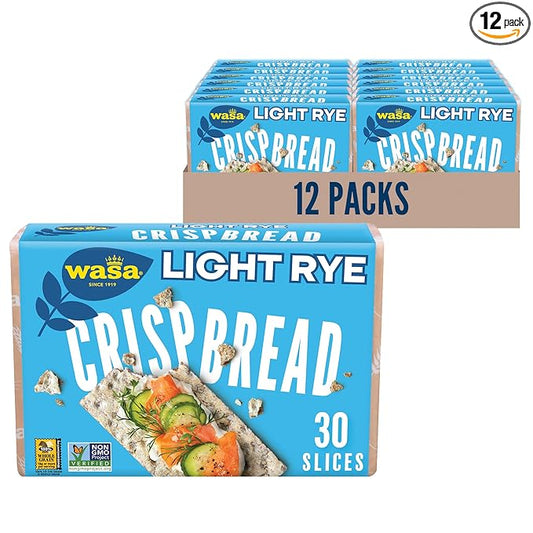 Wasa Light Rye Crispbread, 9.5 oz (Pack of 12), Rye Crackers, Non-GMO Ingredients, Fat Free