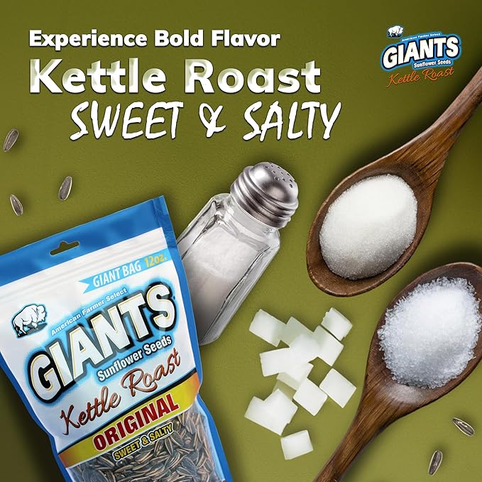 GIANTS Kettle Roast Sweet & Salty Sunflower Seeds - Sunflower Seeds Bulk, Sunflower Seed Snack to Eat, Roasted Sunflower Snack with 8g Protein Per Serving - 12 oz Bag