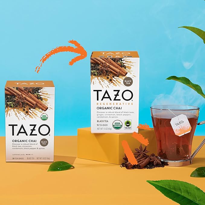 TAZO Tea Bags, Black Tea, Regenerative Organic Chai Tea, 16 Count (Pack of 2)