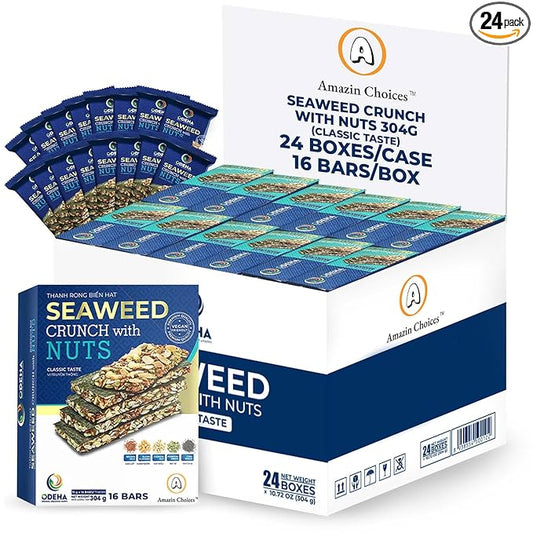 Seaweed Crunch with Nuts Classic Taste??Amazin Choices Vegan Snack Bars with Cashews, Almonds & Pumpkin Seeds ??Premium Asian Chips ??Seaweed Sheets ??Sandwich Seaweed ??Variety Pack