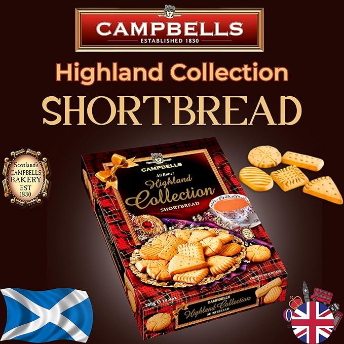 Campbells Shortbread All-Butter Highland Collection Cookies Assortment 10.58 Oz (300g) - Scottish Shortbread Cookies from Scotland, Assorted Gift Box, British Tea Biscuits, Gourmet Scottish Snacks