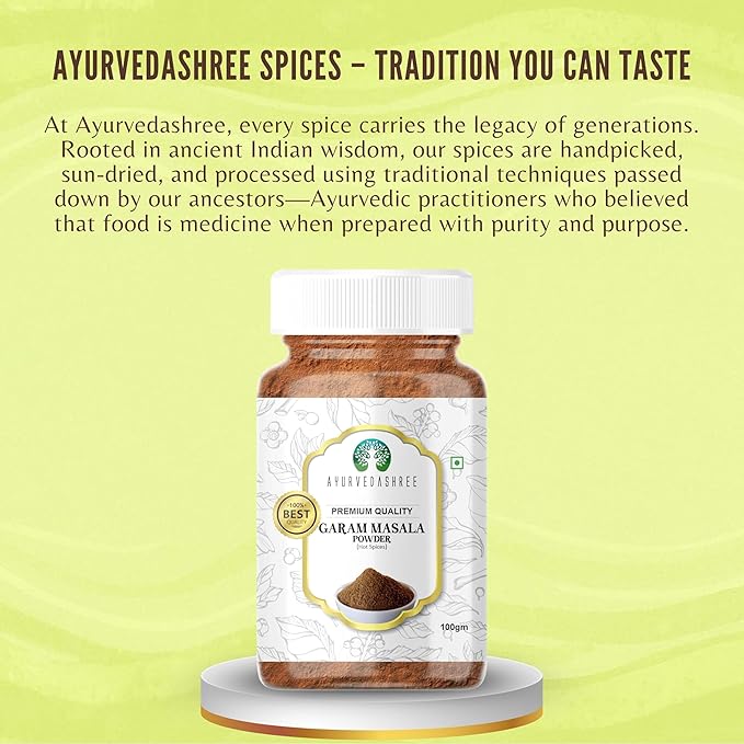AYURVEDASHREE Garam Masala Powder (Indian 11-Spice Blend) 100gm PET Jar | All Natural | Salt-Free | Vegan | No Colors | NON-GMO| Indian Origin