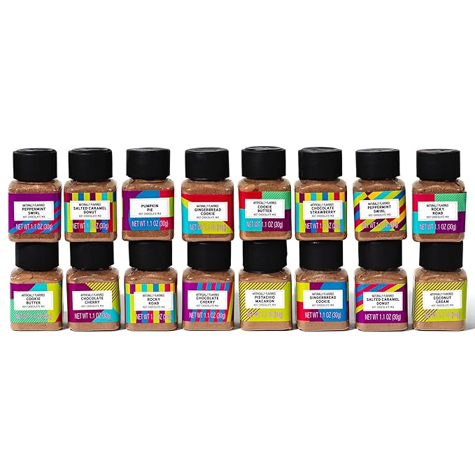 BomBombs, Hot Chocolate Mix Gift Set in Mini Bottles, Flavors Include Rocky Road, Pumpkin Pie, Chocolate Cherry, Peppermint Swirl, Salted Caramel Donut & More, Sampler Set of 16