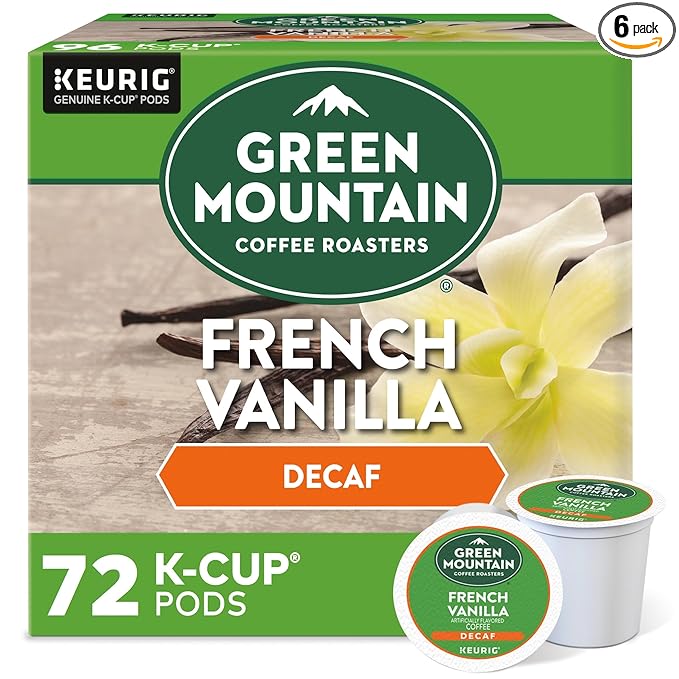 Green Mountain Coffee Roasters French Vanilla Decaf Keurig Single-Serve K-Cup pods, Light Roast Coffee, 72 Count