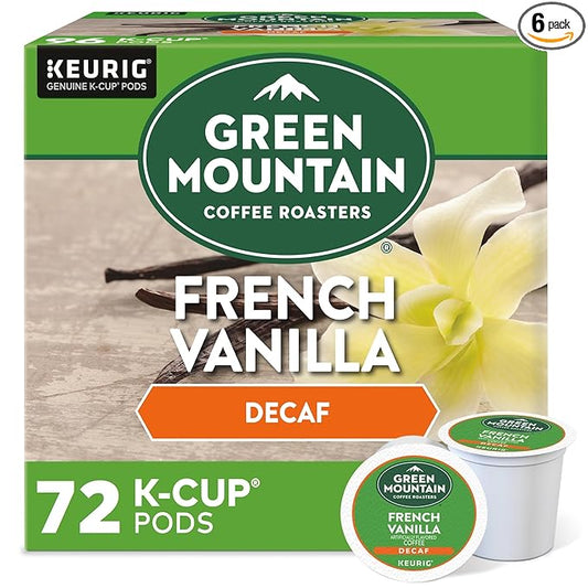 Green Mountain Coffee Roasters French Vanilla Decaf Keurig Single-Serve K-Cup pods, Light Roast Coffee, 72 Count