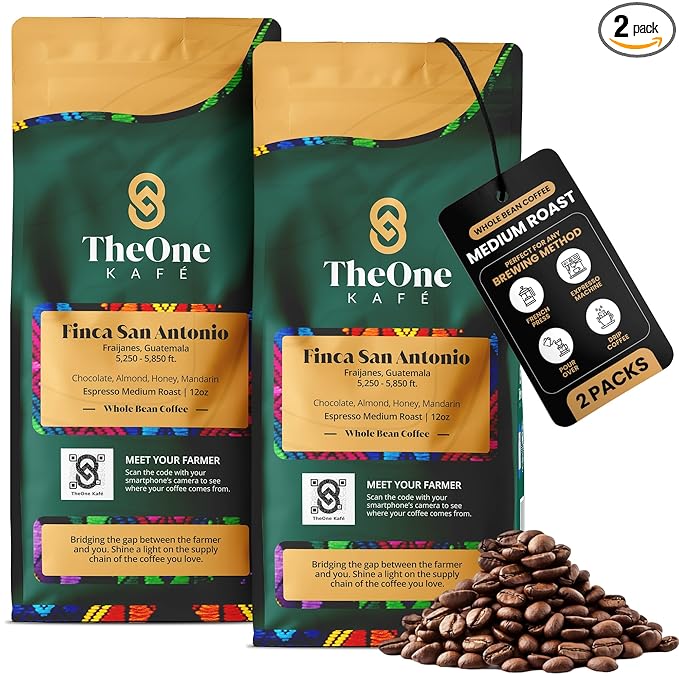 TheOne Kafé Guatemala Medium Roast Whole Bean Coffee ??Organic, Single Origin, Premium Specialty Coffee and Ethically Sourced ??Fresh Roasted for Espresso, Drip, Pour Over ??12 oz (Pack of 2)