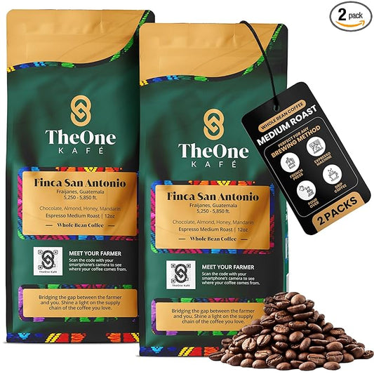 TheOne Kafé Guatemala Medium Roast Whole Bean Coffee ??Organic, Single Origin, Premium Specialty Coffee and Ethically Sourced ??Fresh Roasted for Espresso, Drip, Pour Over ??12 oz (Pack of 2)
