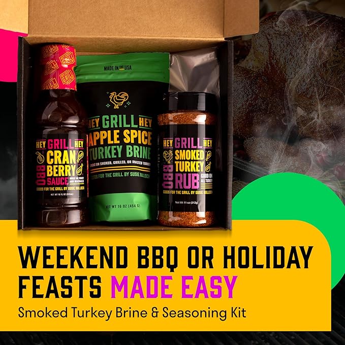 Hey Grill Hey | Turkey Brine Kit | | Includes Apple Spice Brine, Smoked Turkey Rub, and Cranberry BBQ Glaze| Smoked Turkey Brine & Seasoning Kit