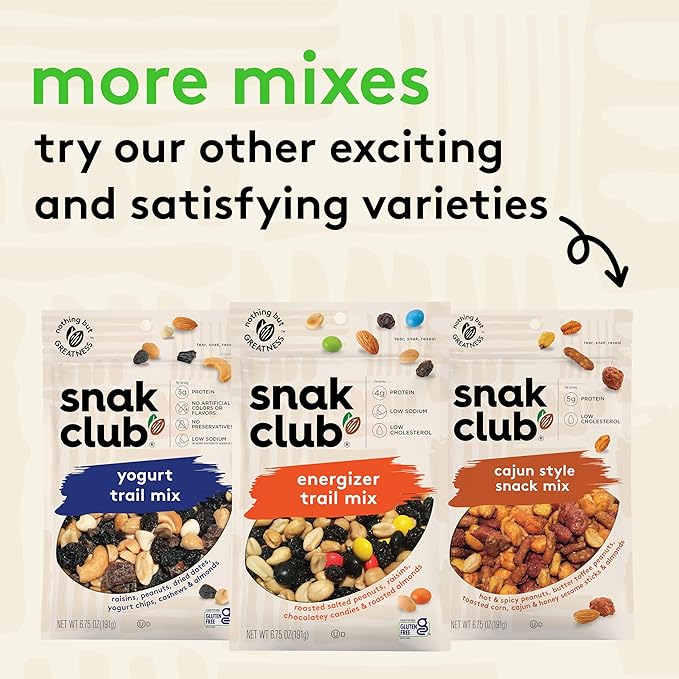 Snak Club Protein Power Snack Mix with Peanuts, Roasted Edamame, Dried Cranberries, Pumpkin Seeds, Almonds, and Cashews, Gluten-Free and Kosher Trail Mix Snacks, 4.2 oz Resealable Bags, 6 Pack