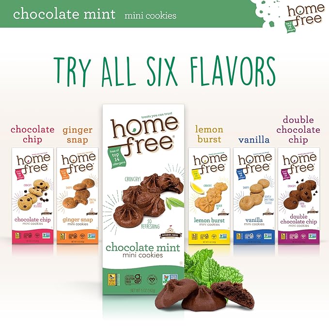 Homefree Chocolate Mint Mini Cookies, Gluten Free, Nut Free, Vegan, School Safe, and Allergy Friendly Snack, 5 oz. Box (Pack of 1)