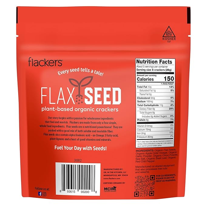 Flackers Organic Flax Seed Crackers Variety Pack, Sea Salt, Rosemary, Savory and Cinnamon, Gluten Free, Non-GMO, Vegan, Low Carb snacking, Pack of 4