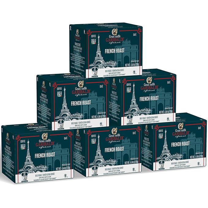 Caffè Garibaldi French Roast Coffee Pods, Single-Serve Capsules for Keurig K-Cup Brewers, Single Serve Cups with Arabica Blend for Coffee Makers, 72 Count Recyecleable Pods - Dark Roast