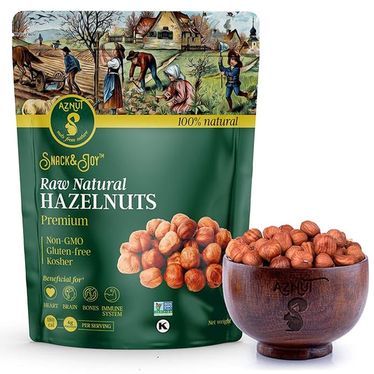 AZNUT Raw Hazelnuts Filbert Nuts, Shelled, Gluten Free, Fresh, Premium Quality 100% Natural Non-GMO Project Certified, Kosher Certified, Great Snacks, Resealable Bag 1 LB
