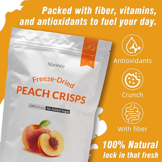 MATINÉE Freeze Dried Peaches, Dehydrated Fruit, Dried Fruit Snack for Baking, Yogurt & Kids Treats-Vegan, Non-GMO, Preservative Free, 1.2oz, 34g (Pack of 4 Bag)