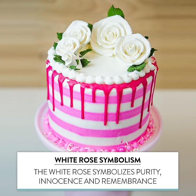 Global Sugar Art Exquisite Rose & Leaf Tray Edible Sugar Cake Flowers, White Unwired, 5 Count by Chef Alan Tetreault