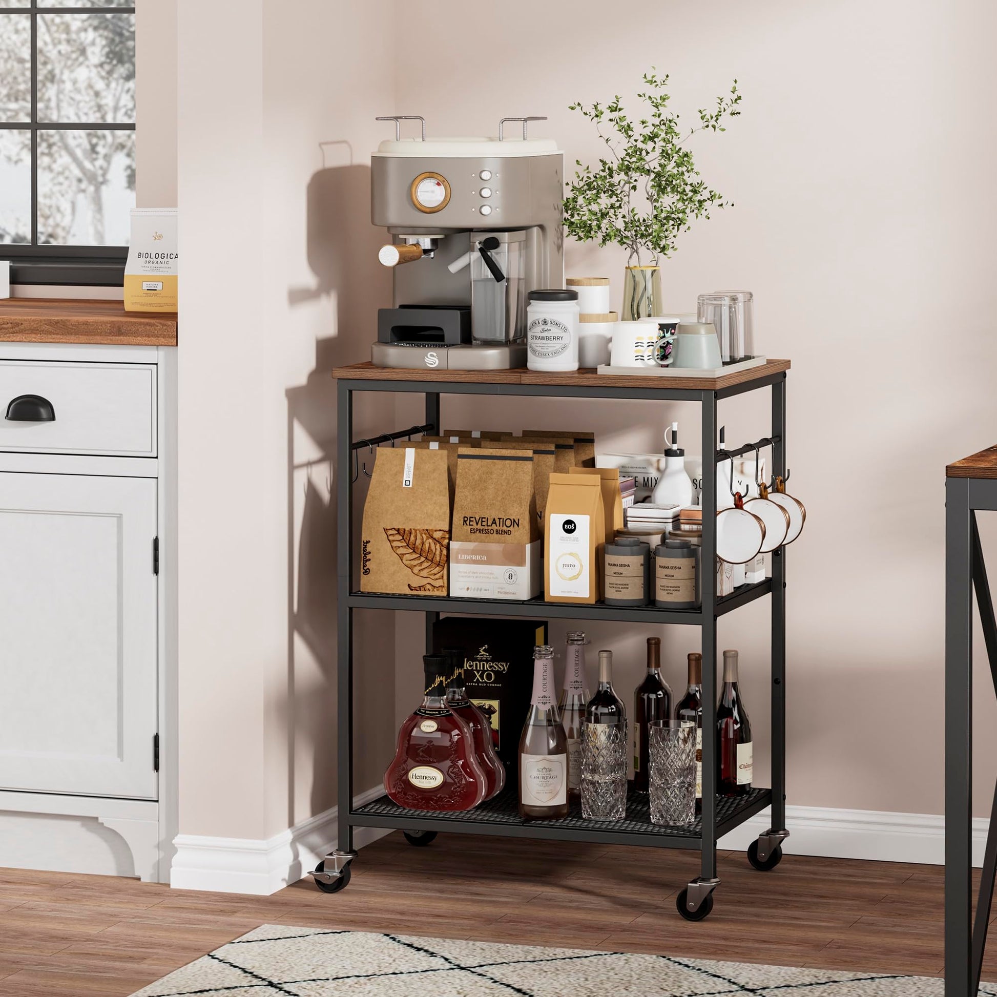 Homleke 3-Tier Rolling Kitchen Microwave Cart, Utility Cart
